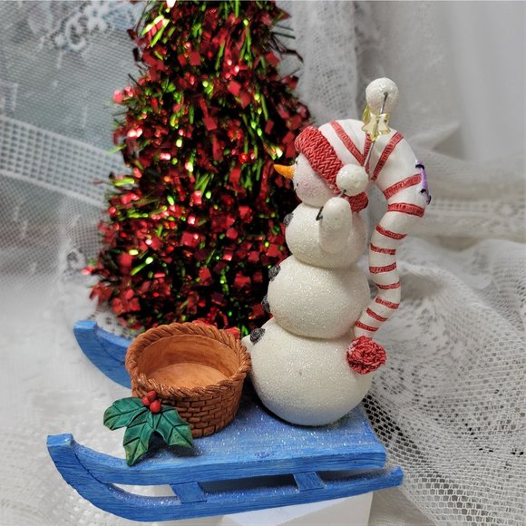 Vintage Snowman on a Sled Figurine Holiday Decor - Picture 3 of 5